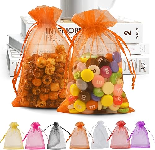 Miniatura 117 de ANZNKU Paquete de 50 bolsas de organza pequeñas de malla de 4 x 6 pulgadas, bolsa de regalo dorada de primera calidad con cordón, bolsa de malla