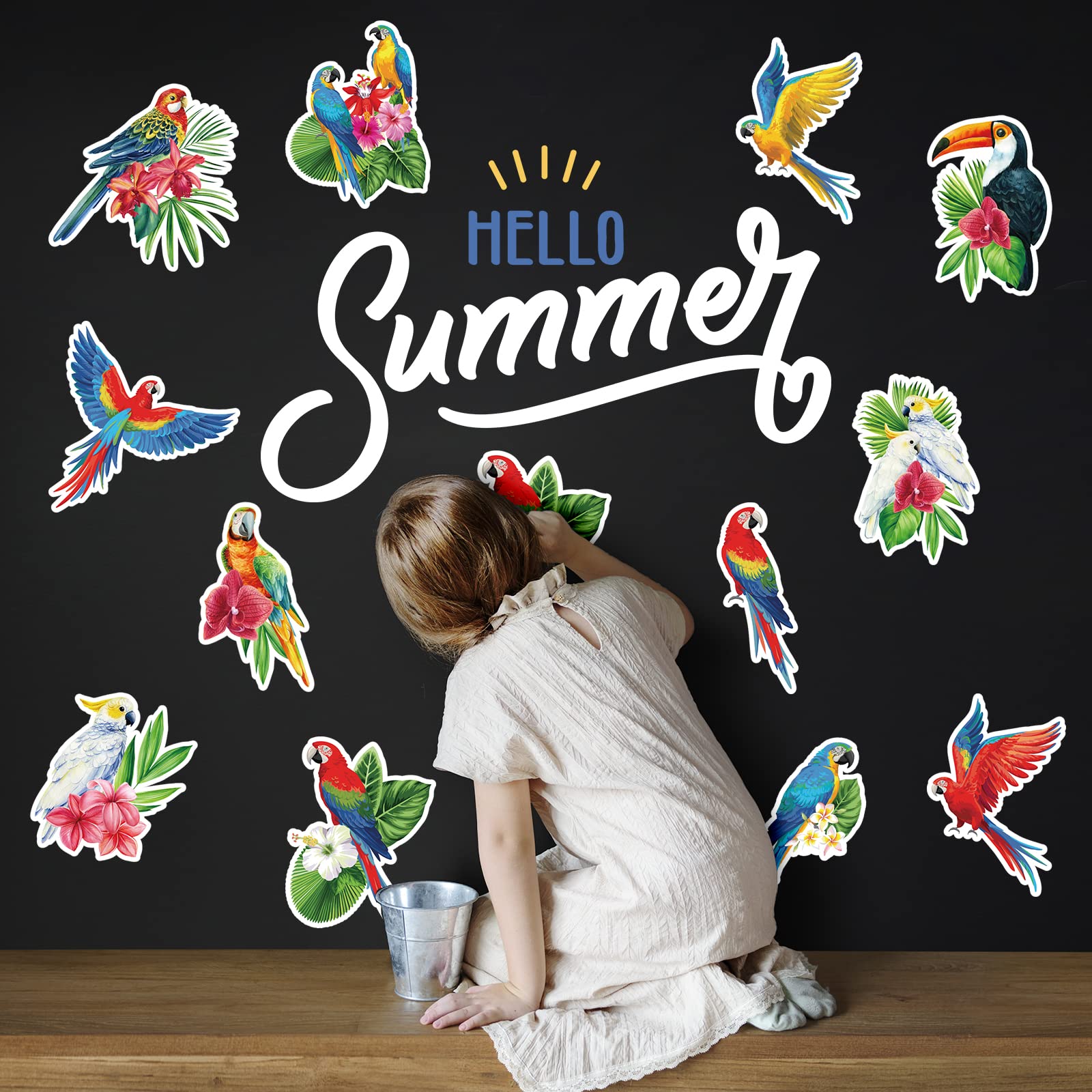 64 Stück Hello Summer Ausschnitte – Tropische Hawaii-Deko Für Pinnwand & Party | Mit 100 Klebepunkten