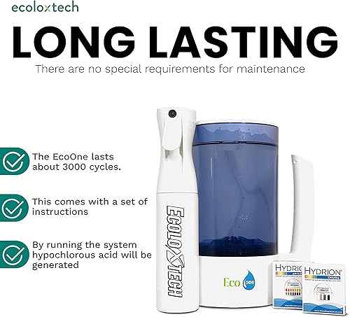 Miniatura 6 de Generador portátil de ácido hipocloroso - con niebla ultrafina y papeles de prueba de cloro y pH - Suministros de limpieza para el hogar - Neblina