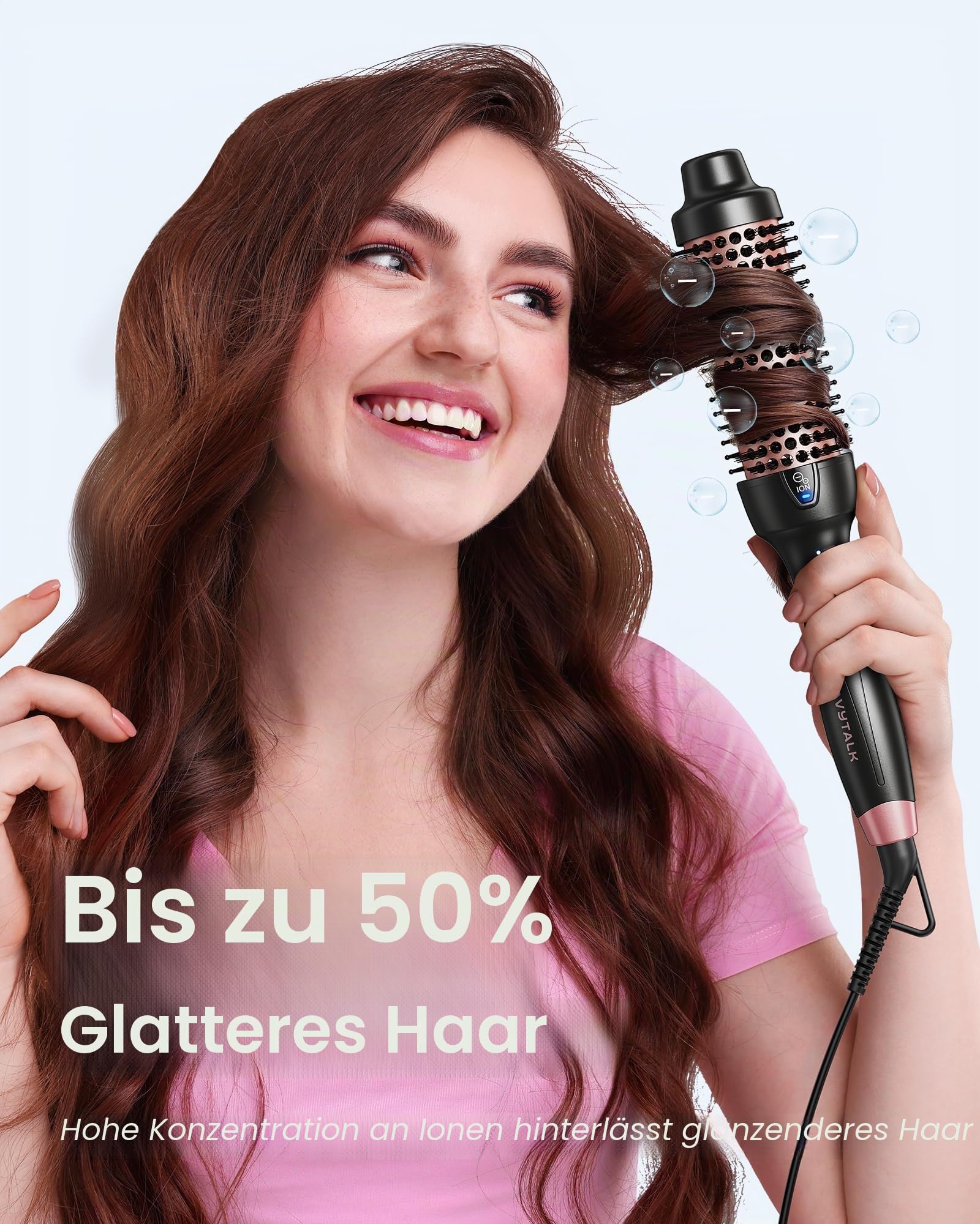 Wavytalk Thermobürste, 38 mm ionische Thermal Brush Lockenbürste mit Heizfunktion, ideal zur schonenden Erzeugung natürlicher Locken und Wellen