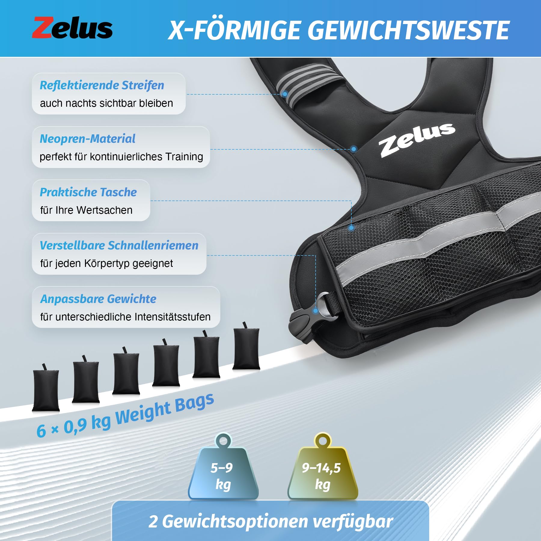 ZELUS Gewichtsweste Verstellbar Trainingweste mit Einstellbaren Gewichten Laufweste für Damen und Herren Fitnessweste Sportweste Krafttrainingsjacke Weight Vest (0,5-20,5KG)
