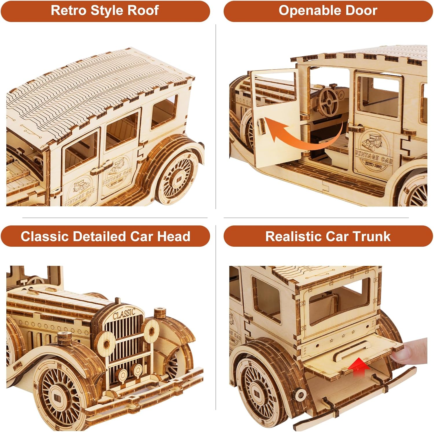 3D Wooden Puzzle for Adults, Mechanical Classic Car Puzzle, DIY Vintage Vehicle Model Building Kit Handicraft Wood Craft Hobbies Toy, Birthday for Hobbyist 14+ Family Women Men, 187 Pcs