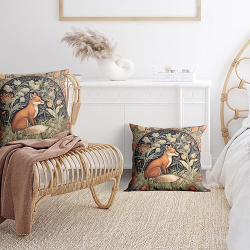 Miniatura 2 de William Morris - Juego de 2 fundas de almohada de 18 x 18 pulgadas, diseño de zorros góticos de animales para sofá y cama, diseño de academia