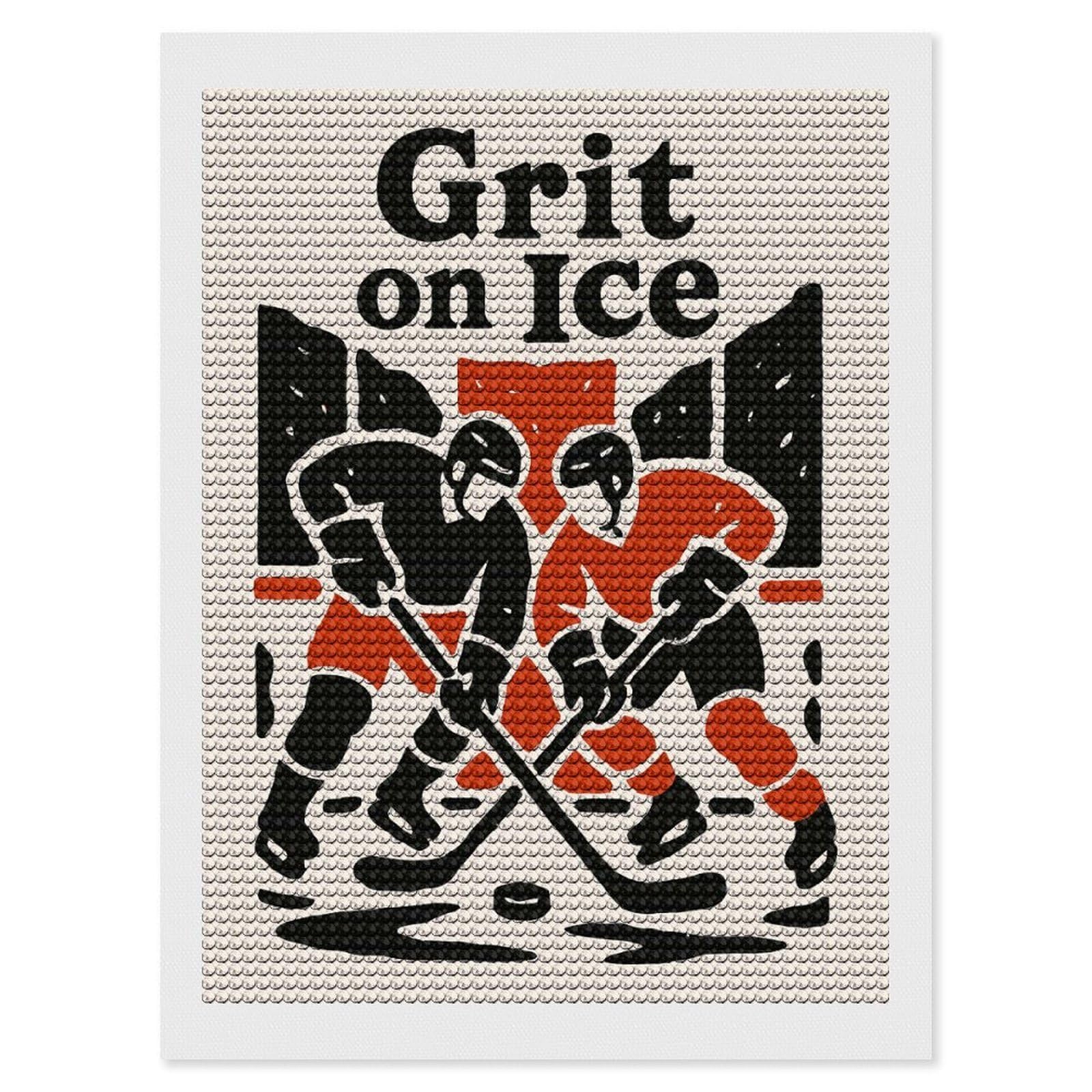 Junmoney Grit on Ice Hockey Diamond Painting Canvas Set 12"x16", Boho Decor, for Craft Lovers, Easy Handmade Project, Holiday Gift Idea