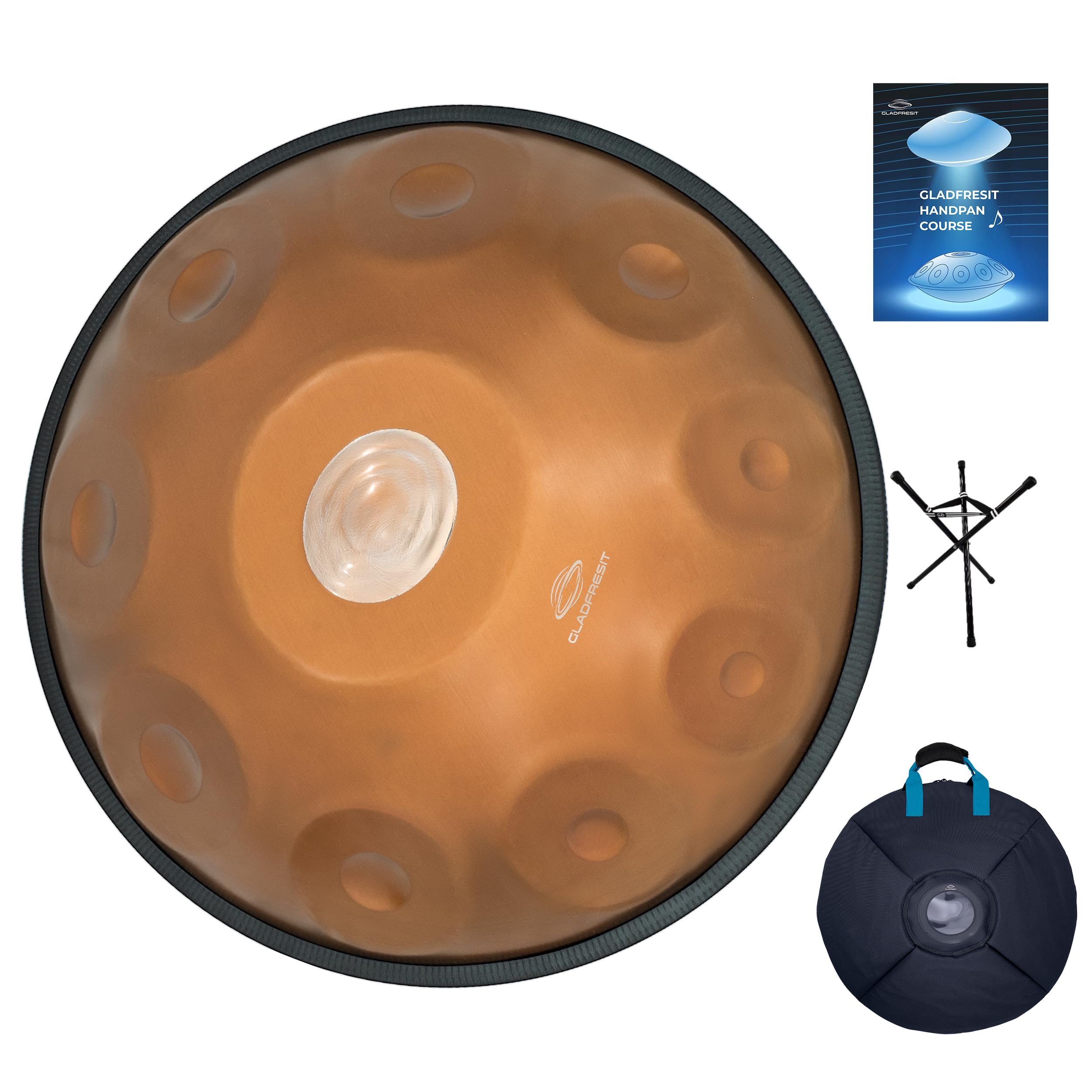 GLADFRESIT Master Series Master Series Handpan en ré mineur avec sac à dos, support, cours, chiffon de nettoyage, marteau d'accordage et bord de corde Violet 440 Hz 50,8 cm
