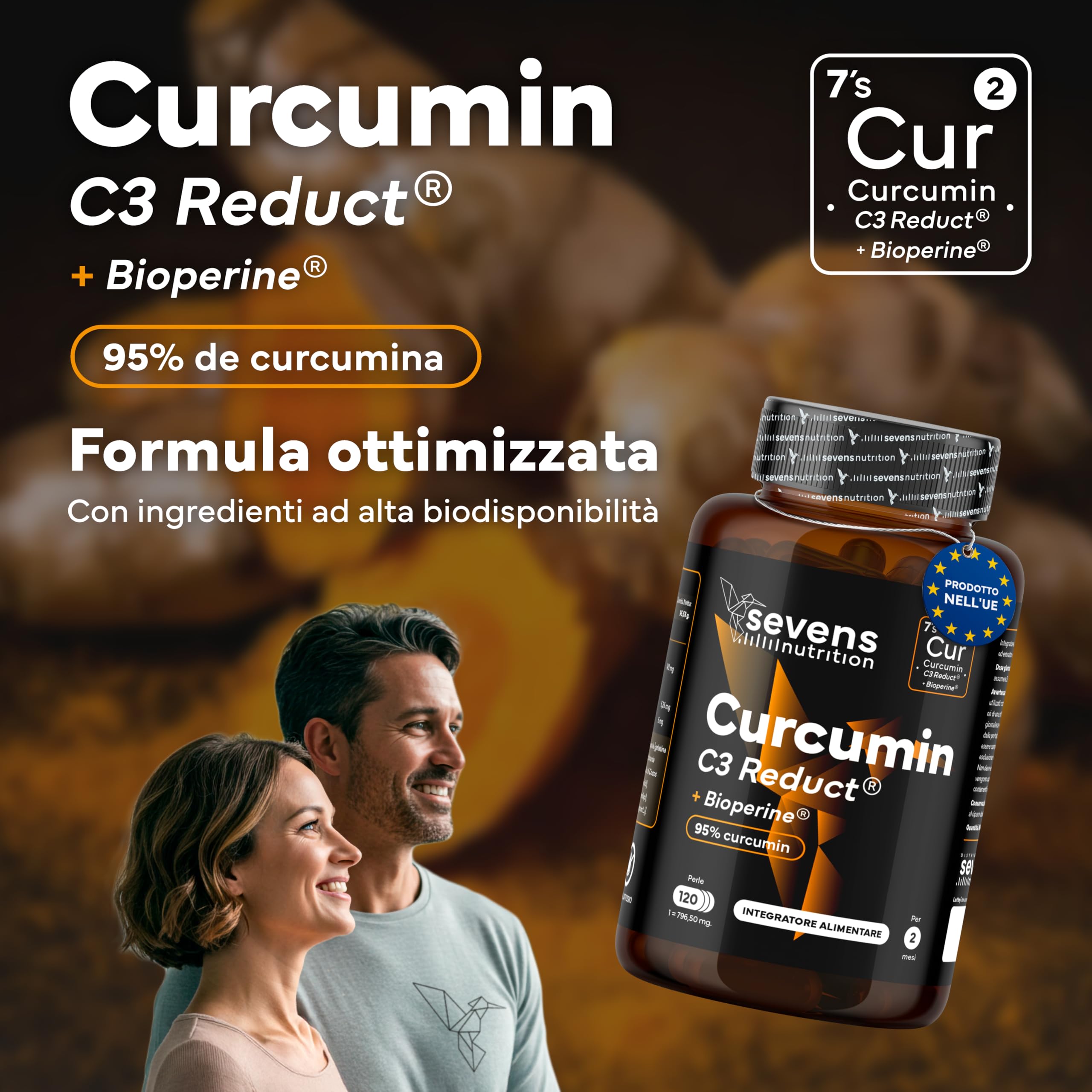 Curcumina 95% Curcuminoidi con Piperina - Capsule ad Alta Biodisponibilità - Curcuma con C3 Reduct® e BioPerine® - Integratore Alimentare per Articolazioni e Digestione - Con Olio Extravergine d’Oliva