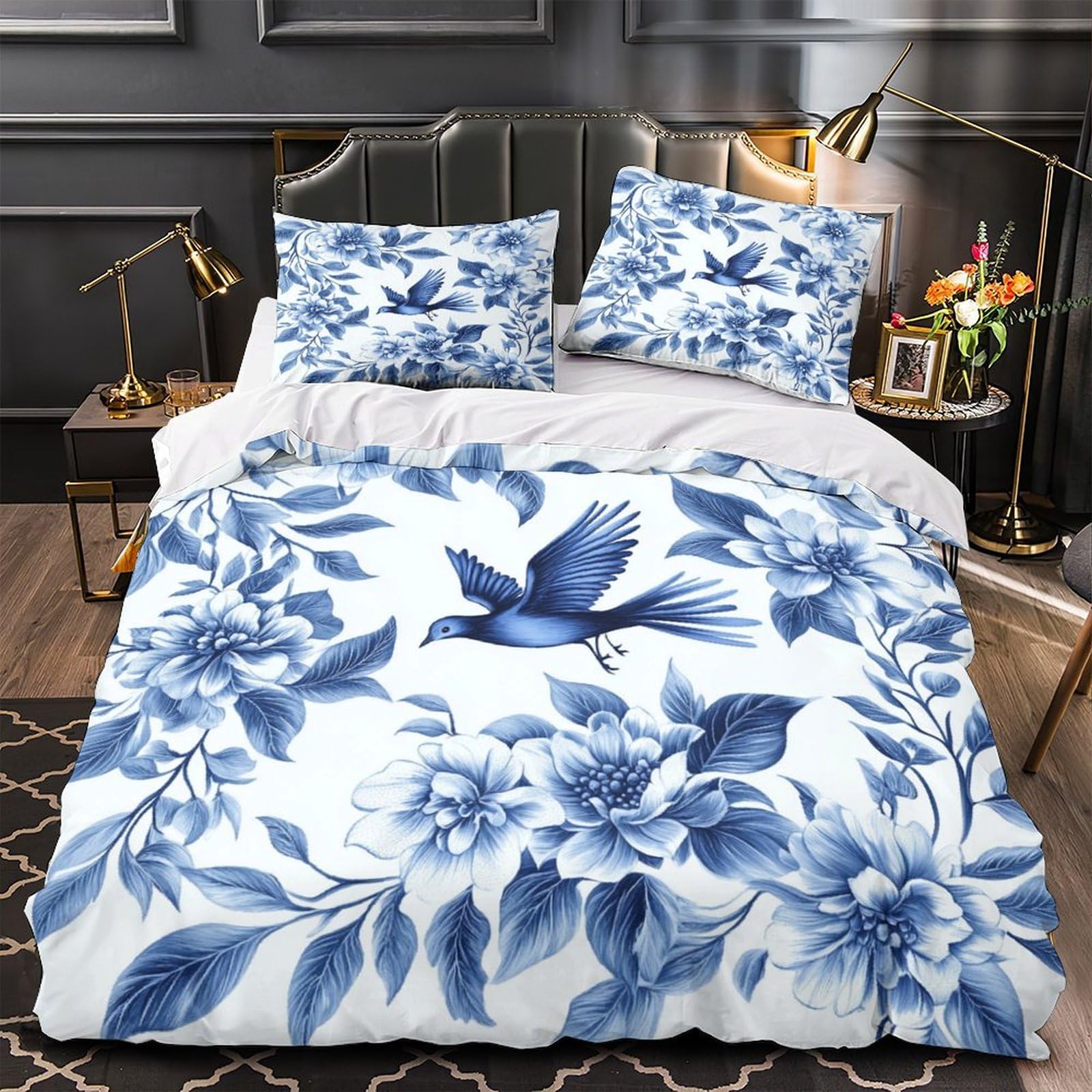 Housse de couette motifs botaniques vintage lit 2 personnes 220x240cm