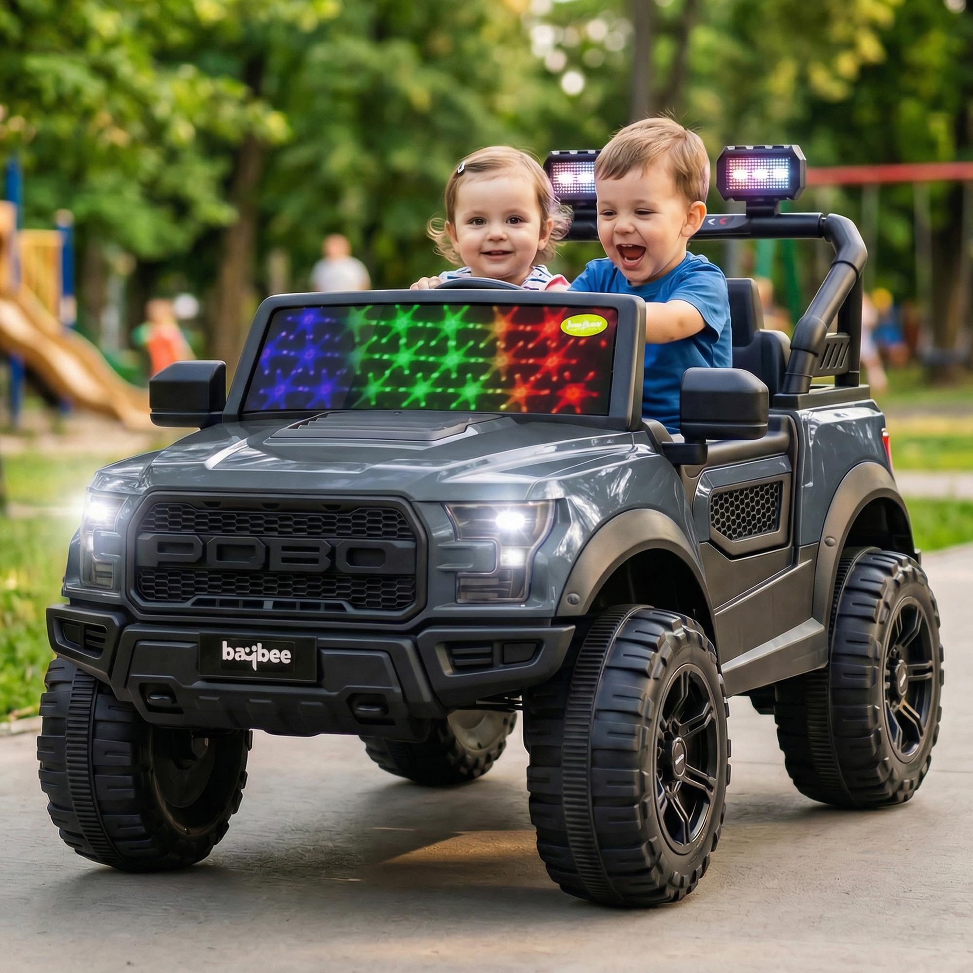Baybee Bronco Baby Battery Operated Jeep for Kids | Ride on Toy Electric Car with LED Lights & Music | Rechargeable Battery Big Cars with Parental Control | Kids Car to Drive 3 to 8 Years (Grey)