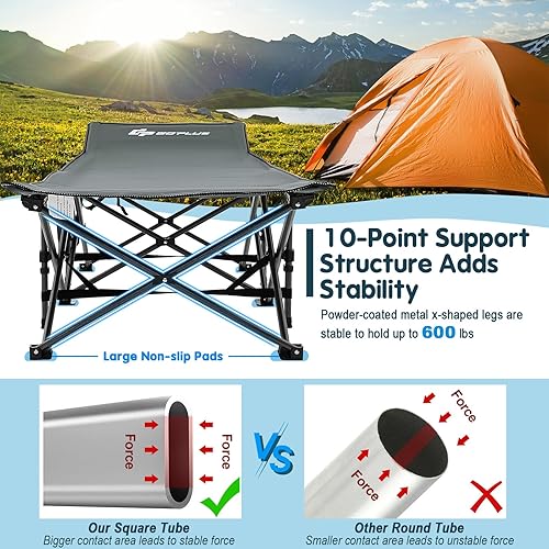 Miniatura 2 de Goplus Catre plegable de campamento, catre de dormir de 27.5 pulgadas para adultos con bolsa de transporte, capacidad de peso de 600 libras, cabeza