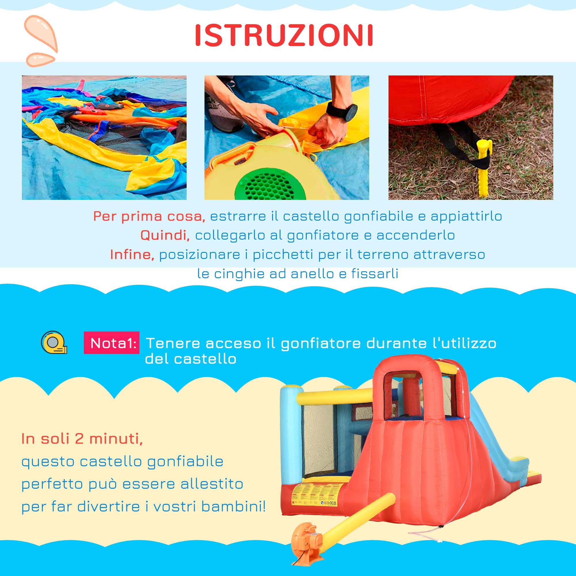 Outsunny Castello Gonfiabile 4 in 1 per Bambini 3-8 Anni, 435x245x200cm