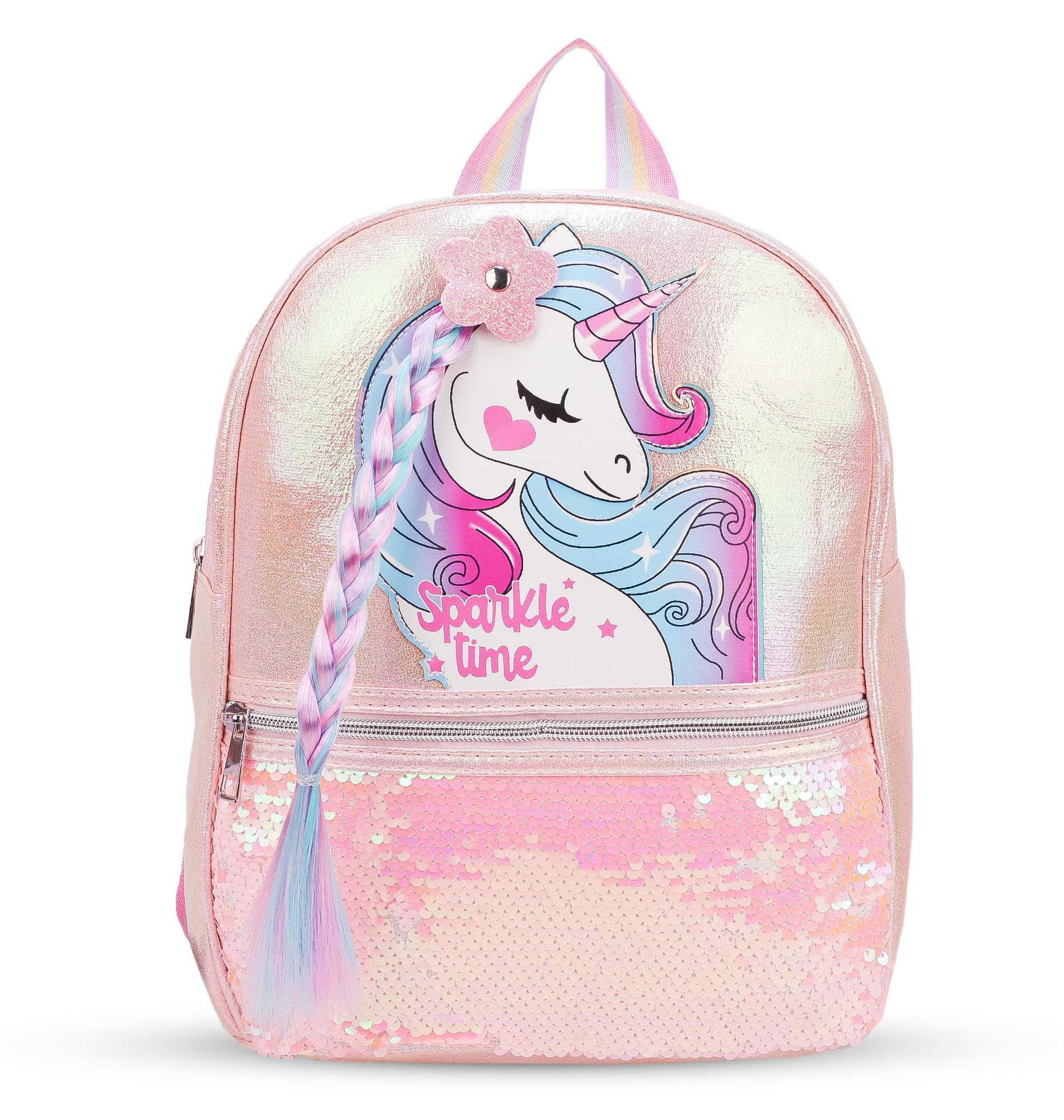 adson 3D Hair Ponytail Unicorn|Mermaid Shiny Holographic Sequins Travel Bookbag Picnic Bag|School Bag|Backpack Shoulder Backpack for Gift Shoulder Backpack for Girls 14 Inches-picture-41