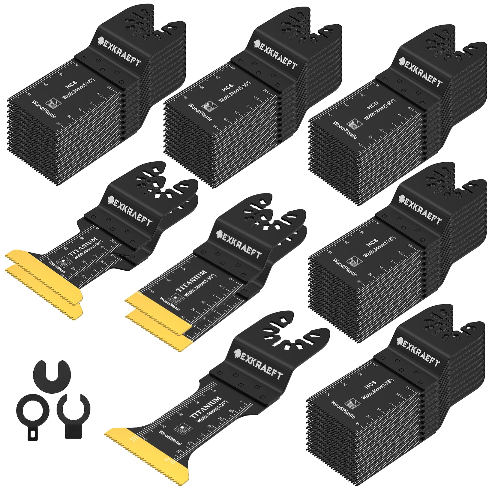 EXKRAEFT 55 PCS Oscillating Saw Accessories, Universal Titanium Oscillating Tool Accessories for Metal Nails, Wood and Plastic, Multi Tool Accessories Fit Dewalt Milwaukee Ryobi Rockwell Fein