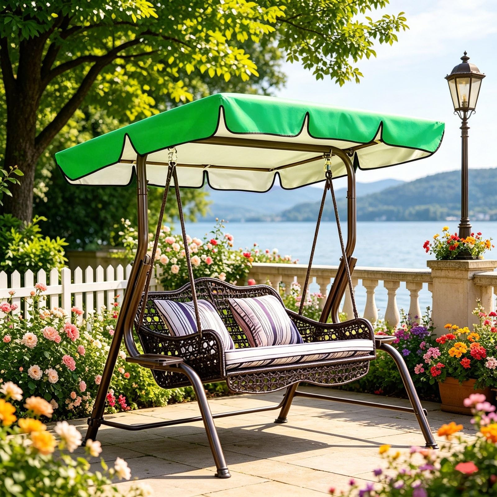 Telo Ricambio per Dondolo, Impermeabile Tettuccio per Dondolo da giardino 195×125cm 249×185cm Tetto a 2-3 posti, antipioggia e antisole TessutoOxford 210D Esterni(Brown,164x114x15cm)