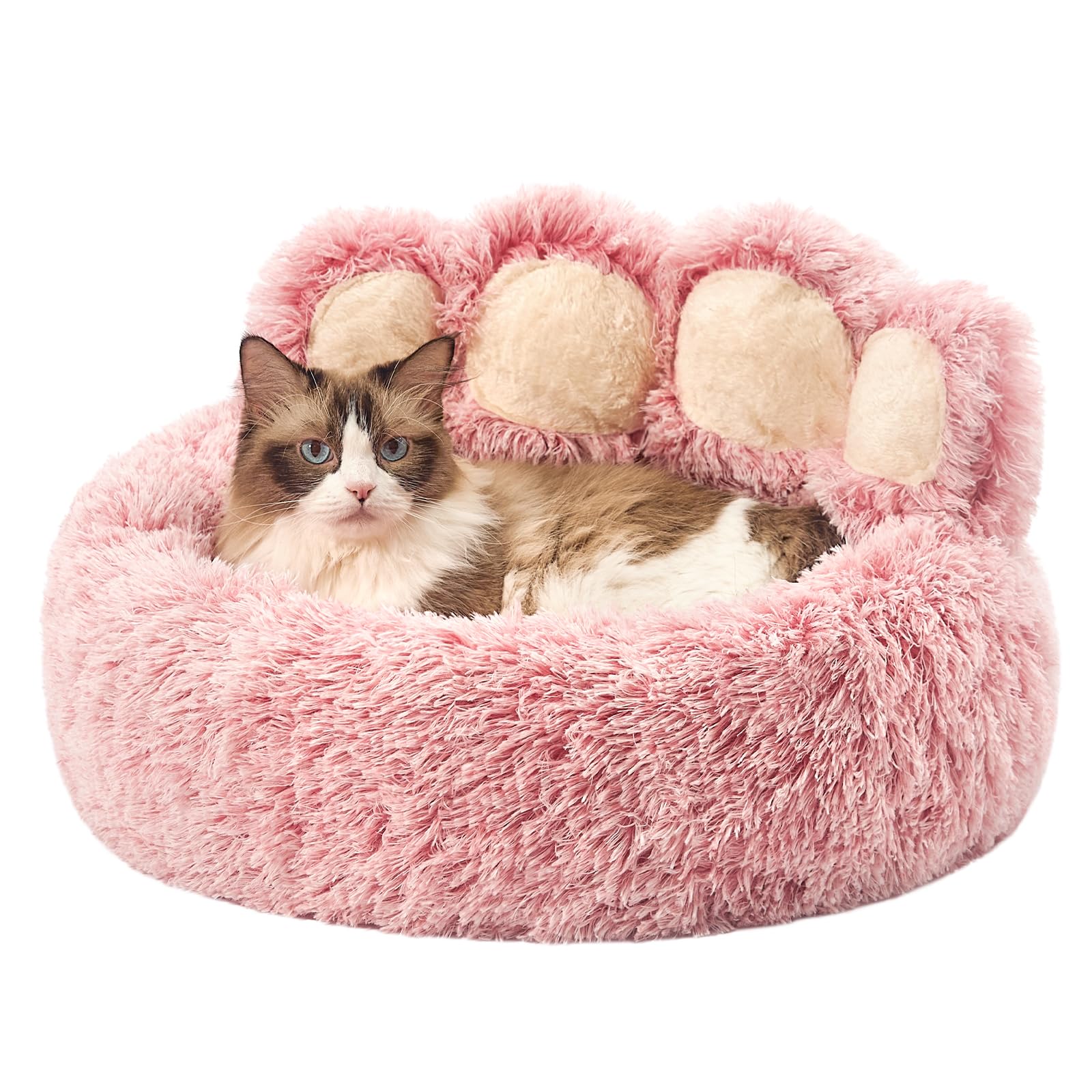 Lit pour chat haut de gamme en fausse fourrure douce - Panier beignet rond de qualité supérieure M