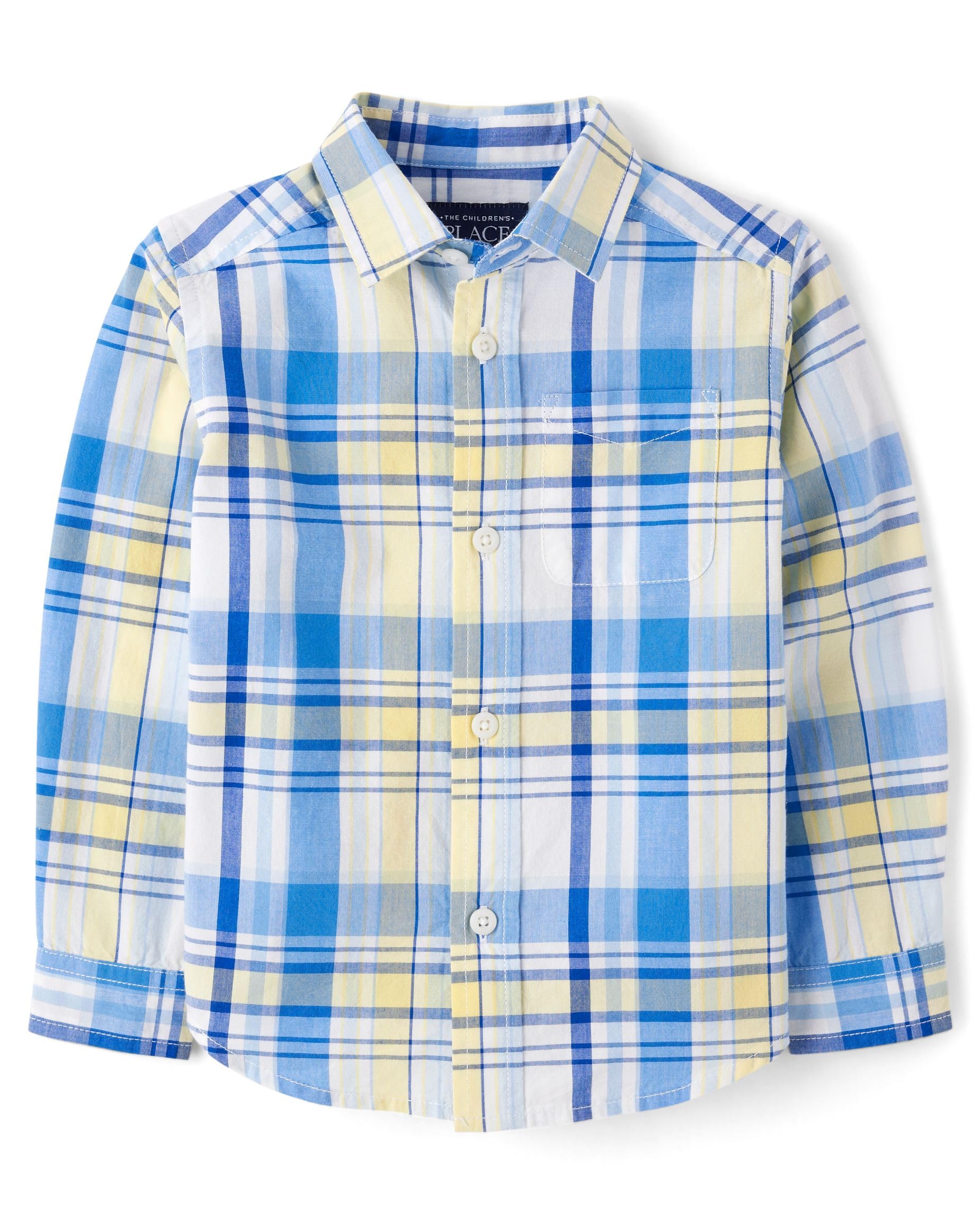 The Children's Place Boys' and Toddler Poplin Long Sleeve Button Down Shirt