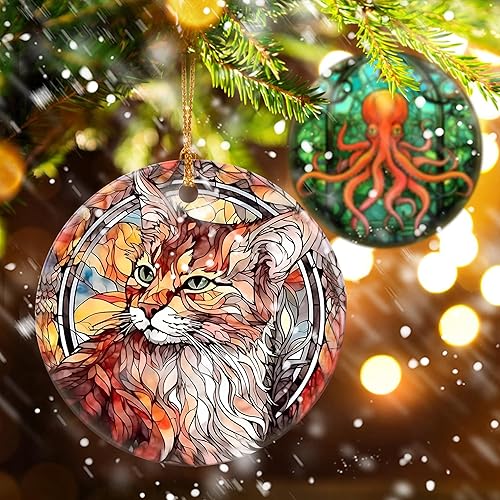 Miniatura 4 de Touber Adorno de gato 2023, adorno de Navidad 2023, decoración de Navidad, idea de regalo de vacaciones, recuerdo de reliquia, cerámica redonda,