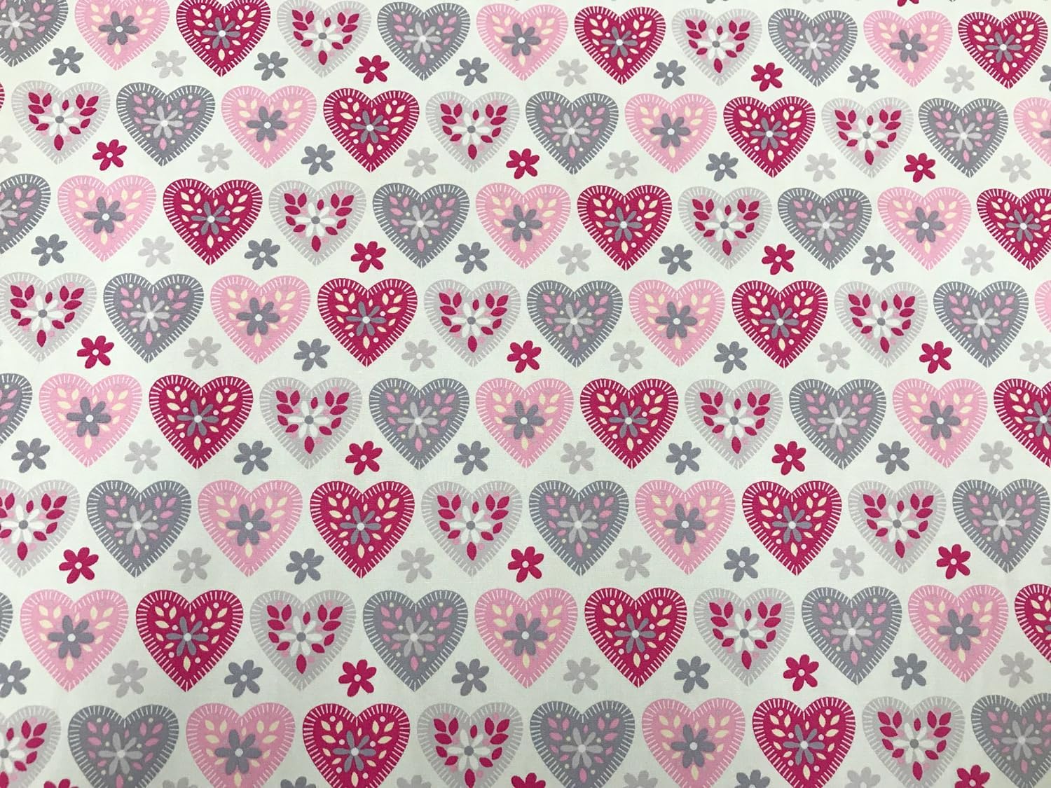 Oddies Pink 100% Cotton Poplin Fabric - & Lilac Love Hearts- 112Cm Wide - Sold Per Metre - 130Gsm