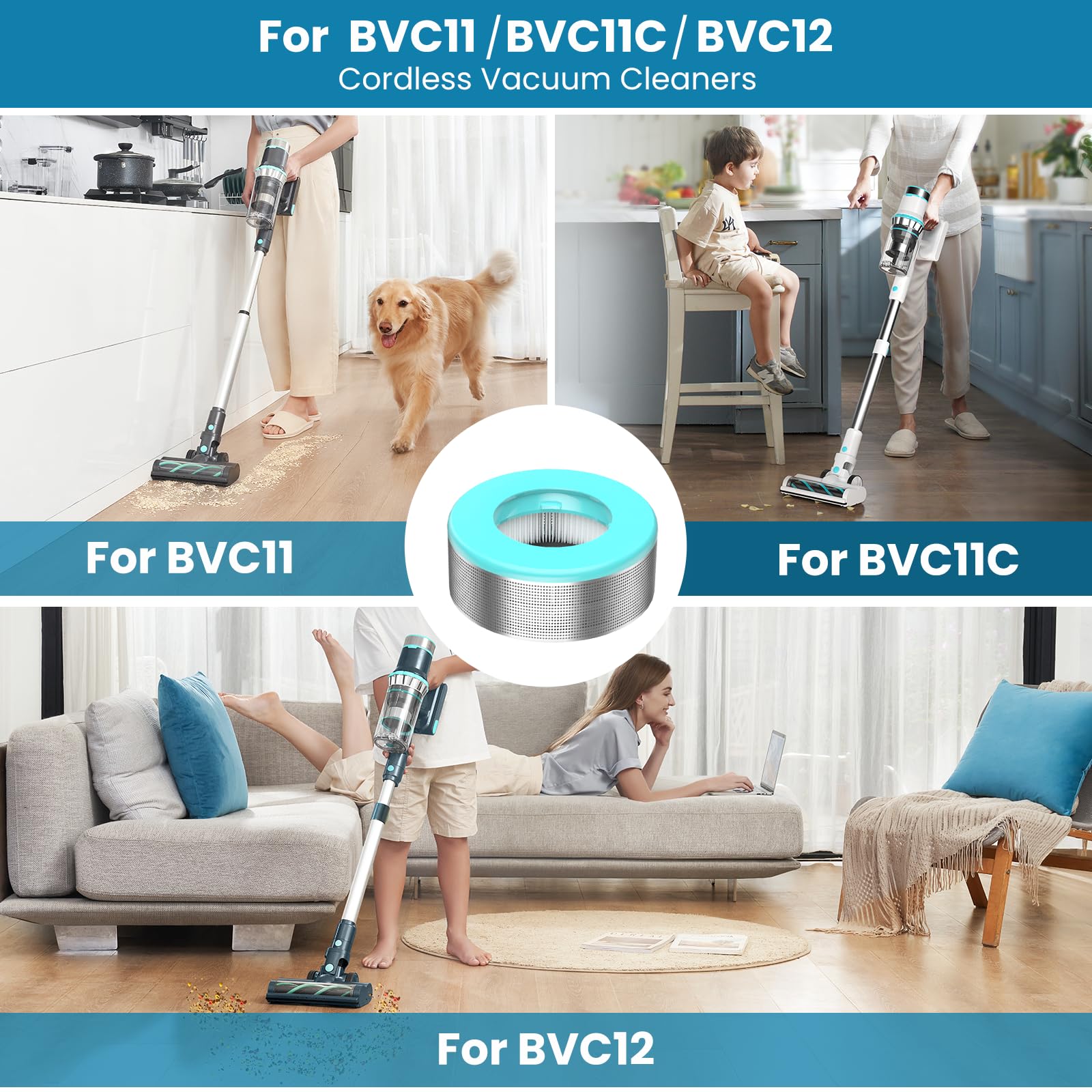 Belife Outlet HEPA Filter Replacement for BVC11/BVC11A/BVC12/BVC11C Cordless Vacuum Cleaner, Washable and Reusable