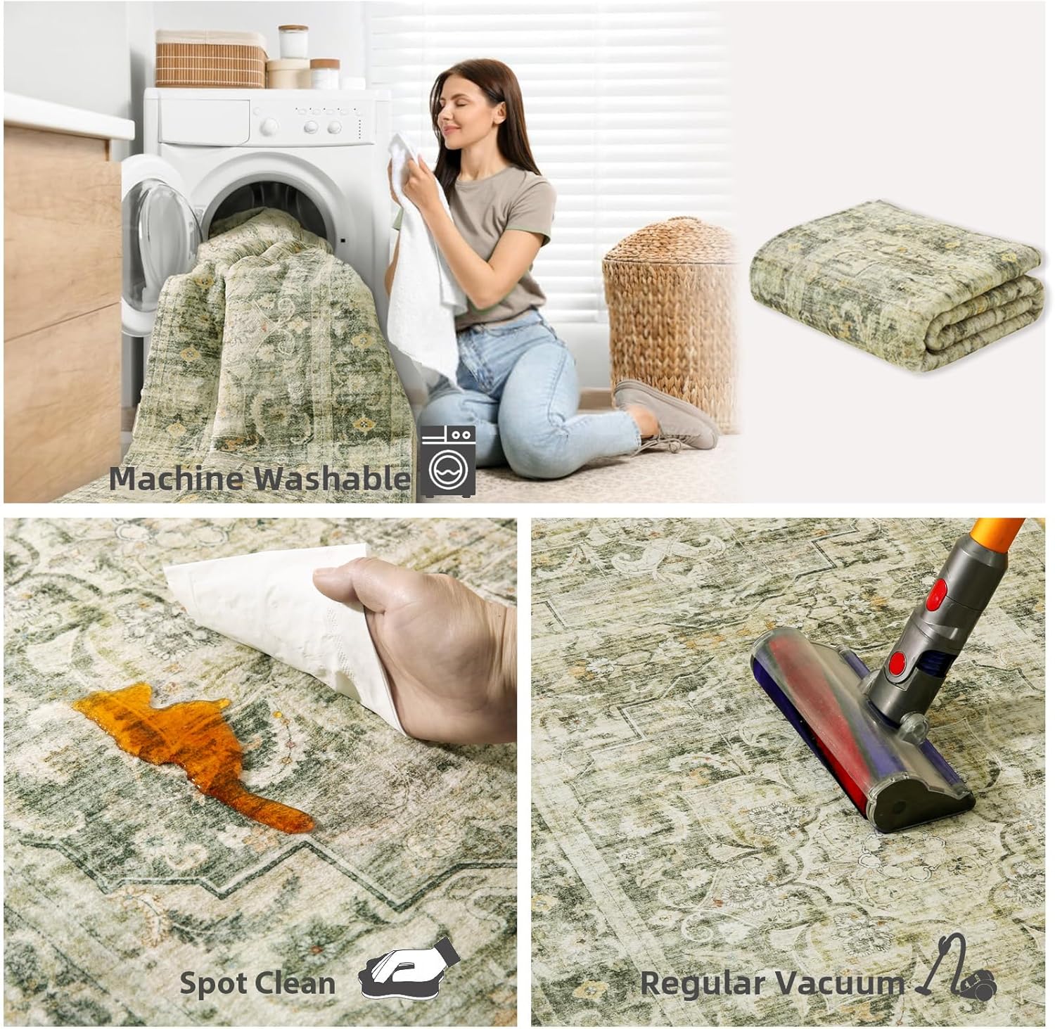 2x6 Washable Rug Runners for Hallways: Kitchen Runner Rug with Rubber Backing Non Slip Soft Faux Wool Low Pile Non Shedding Carpet Runners for Entryway Bedroom Foyer Bathroom Home Office Indoor