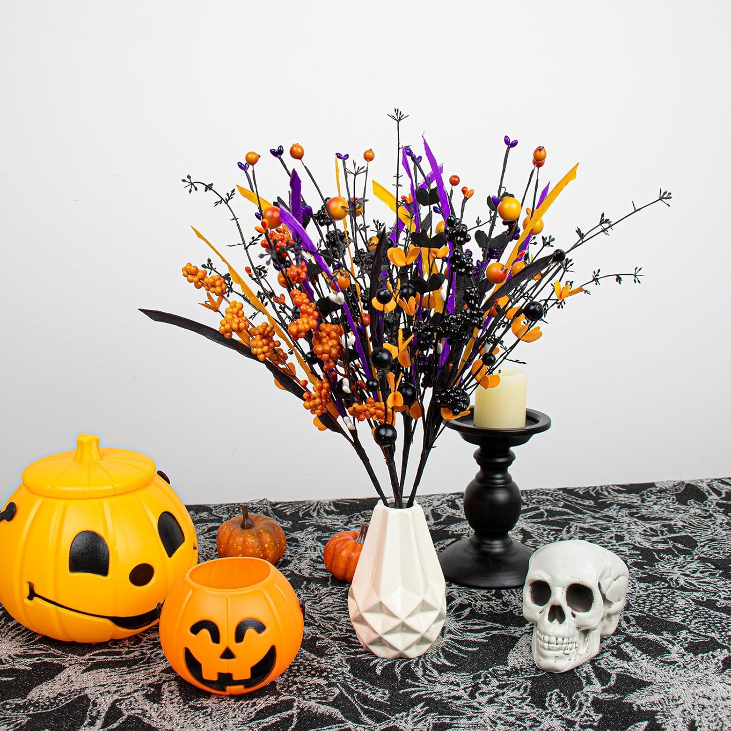6 PCs Halloween Flowers Artificial 17 Inches Black Halloween Stems with Berry Branch Gothic Floral Picks for Vase Flower Arrangement Home Party Thanksgiving Harvest Decor - Image 3