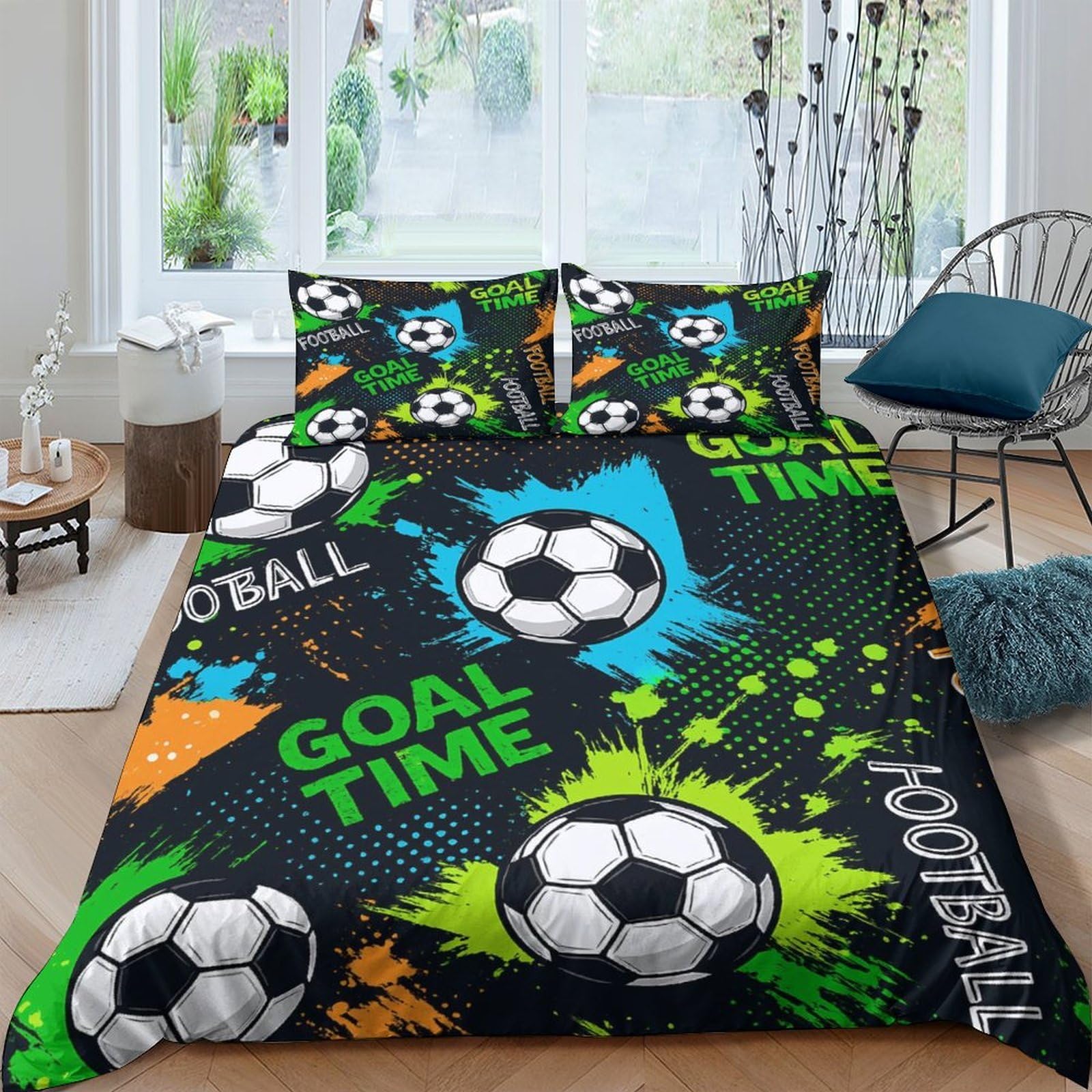 Ctjqhvkz Style-4 3D Printed Football Splash Fitted Sheet Microfiber Soft Breathable Graffiti Soccer Bed Cover For Bedroom Decor Single（135X200cm）