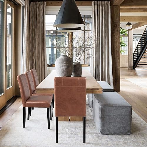 Miniatura 3 de JUMMICO Silla de comedor de piel sintética, sillas de sala de estar, silla lateral moderna sin brazos de cocina con patas de madera maciza, juego de