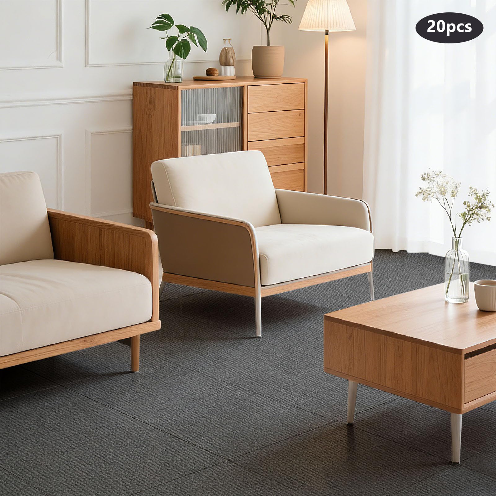 Lot de 20 dalles autocollantes pour moquette - 50 x 50 cm