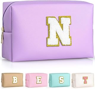 TOPEAST Preppy Stuff Cute Makeup Bag Small Cosmetic Bag Travel Toiletry Bag, Personalized Birthday Wedding Gifts for Mom Teacher Friends Bridesmaids, Preppy Travel Stuff for Girls (Purple N)