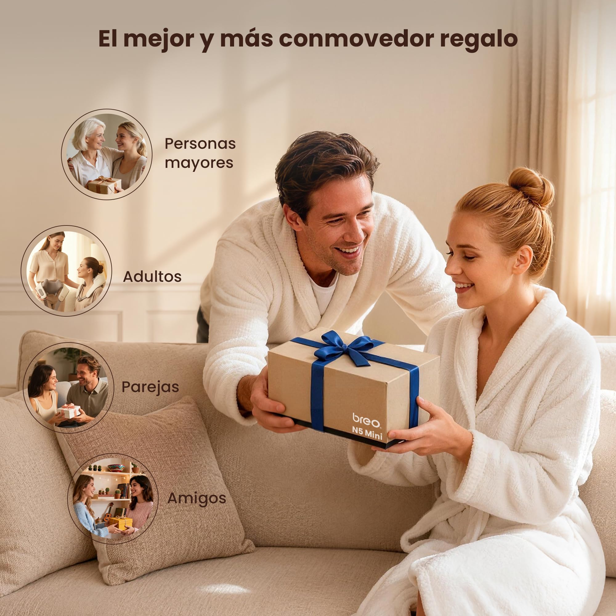 Breo N5 Mini Portátil Masajeador Cervical y Espalda, Hombros y Espalda con Calefacción, Masajeador de Cuello Inalámbrico para Alivio del Dolor de Tejido Profundo, Masajeador Shiatsu, Regalo Ideal