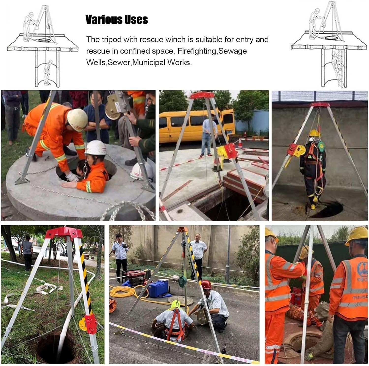 Statyw awaryjny system ratunkowy z wciągarką 1,179.3 kg, statyw o ograniczonej przestrzeni i podnośnik do podnoszenia, sprzęt bezpieczeństwa do operacji przemysłowych i ratowniczych