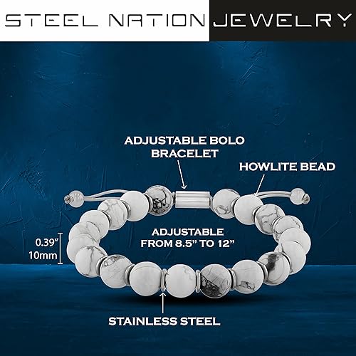 Miniatura 3 de STEEL NATION JEWELRY Pulseras de cuentas Bolo de acero inoxidable para hombre, ajustables, hipoalergénicas, a elección de estilos y tamaños de color