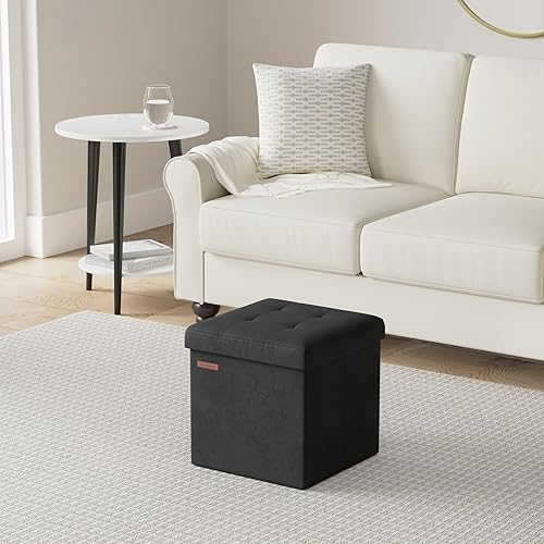 Miniatura 9 de SONGMICS Otomana de almacenamiento pequeña, caja de almacenamiento plegable de terciopelo, baúl de almacenamiento, reposapiés, 15 x 15 x 15