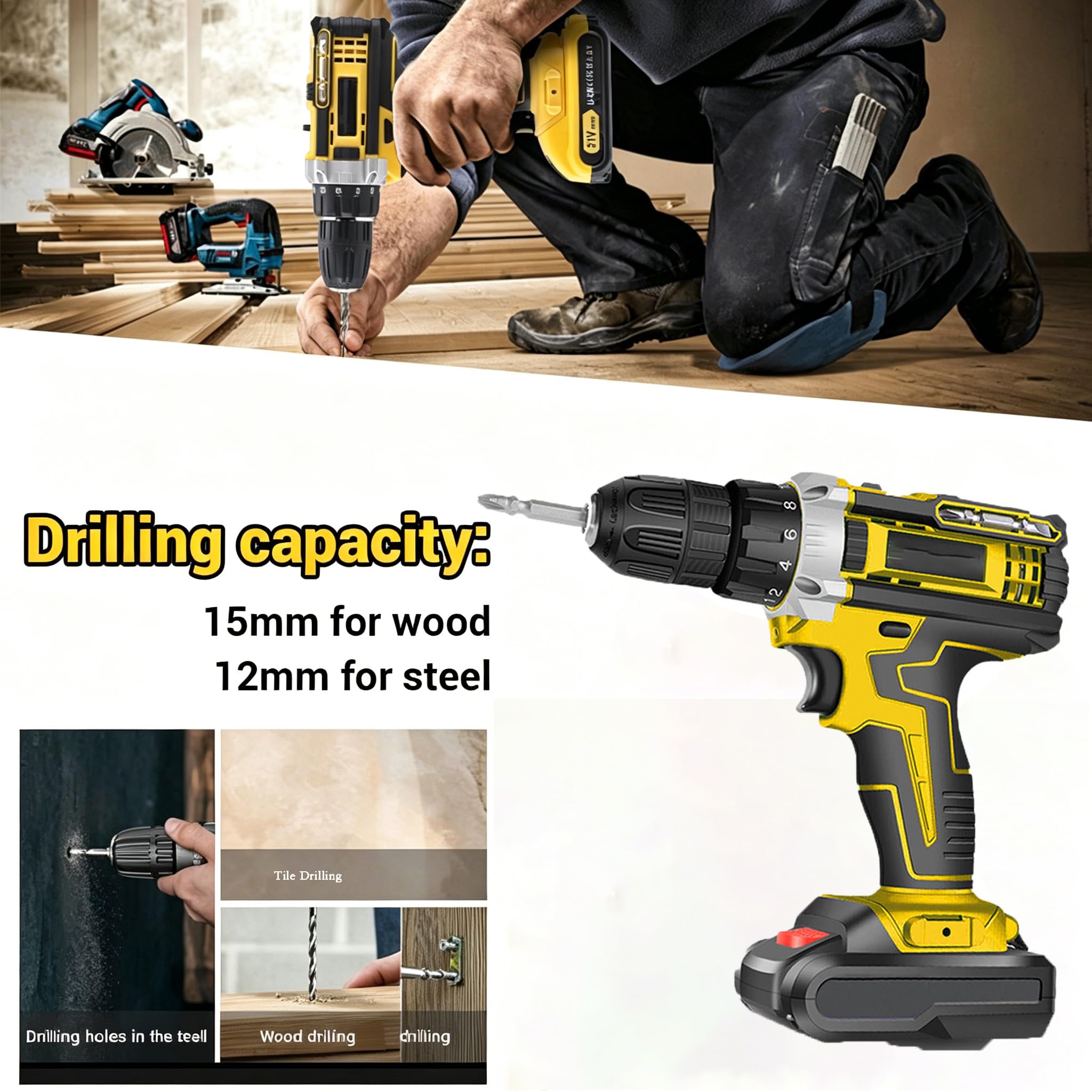 Trapano Avvitatore Batteria Brushless, 25+1 Impostazione Coppia trapano elettrico con LED Luce, 2 Velocità, 24 Accessori per Riparazione, Fai da te