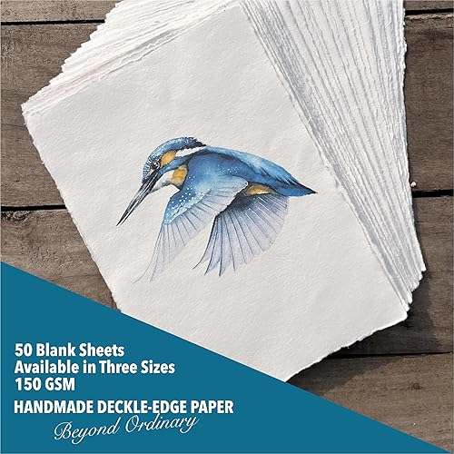 Miniatura 4 de Papel mixto A5 hecho a mano con borde deckle, color crema, 8.25 x 5.25 pulgadas, 5.31 ozm, papel texturizado de prensa en frío hecho con algodón