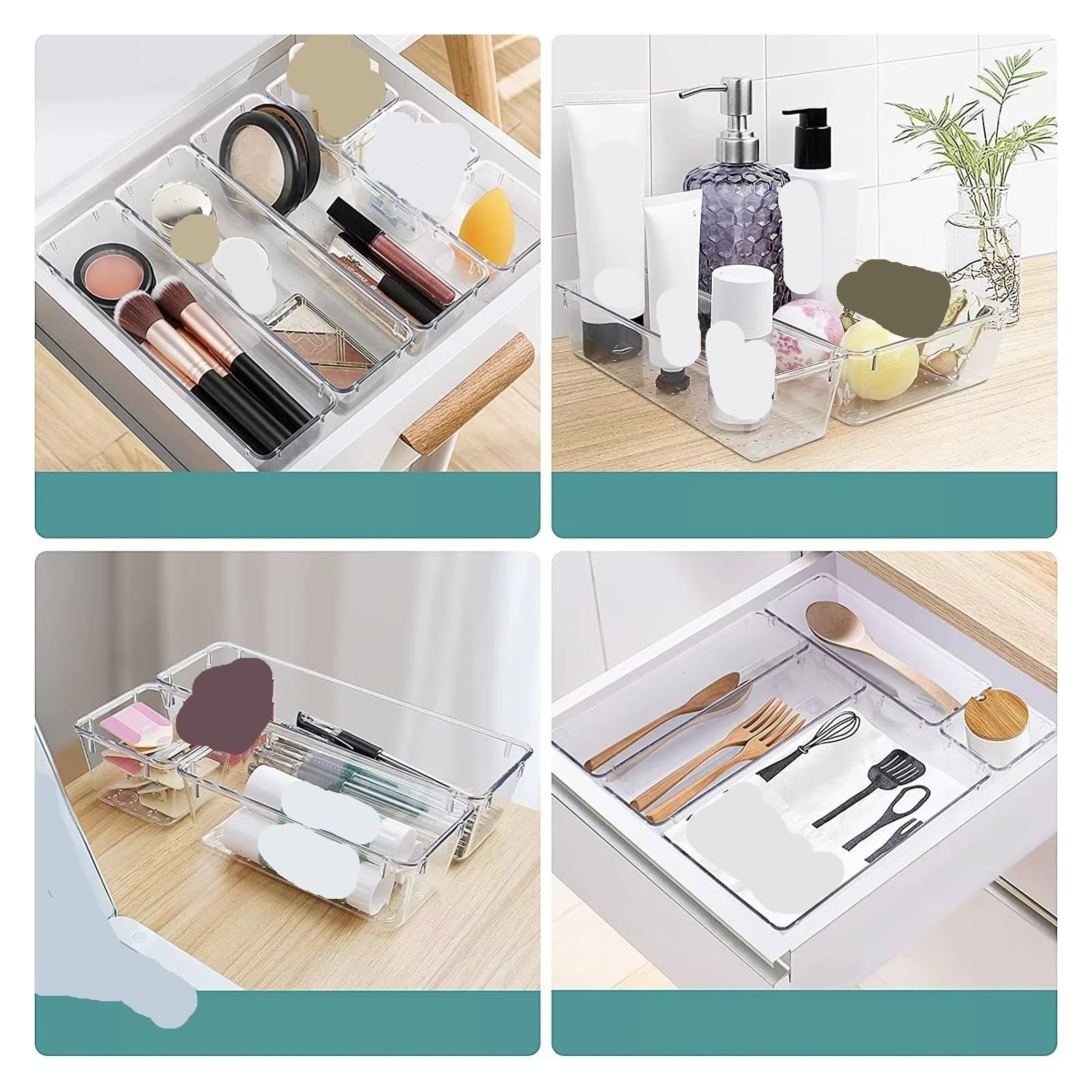 Generico Set di 25 organizer for cassetti in plastica trasparente, divisori for scrivania, vassoi, contenitori for, separazione for il trucco(Transparent-28Pcs)