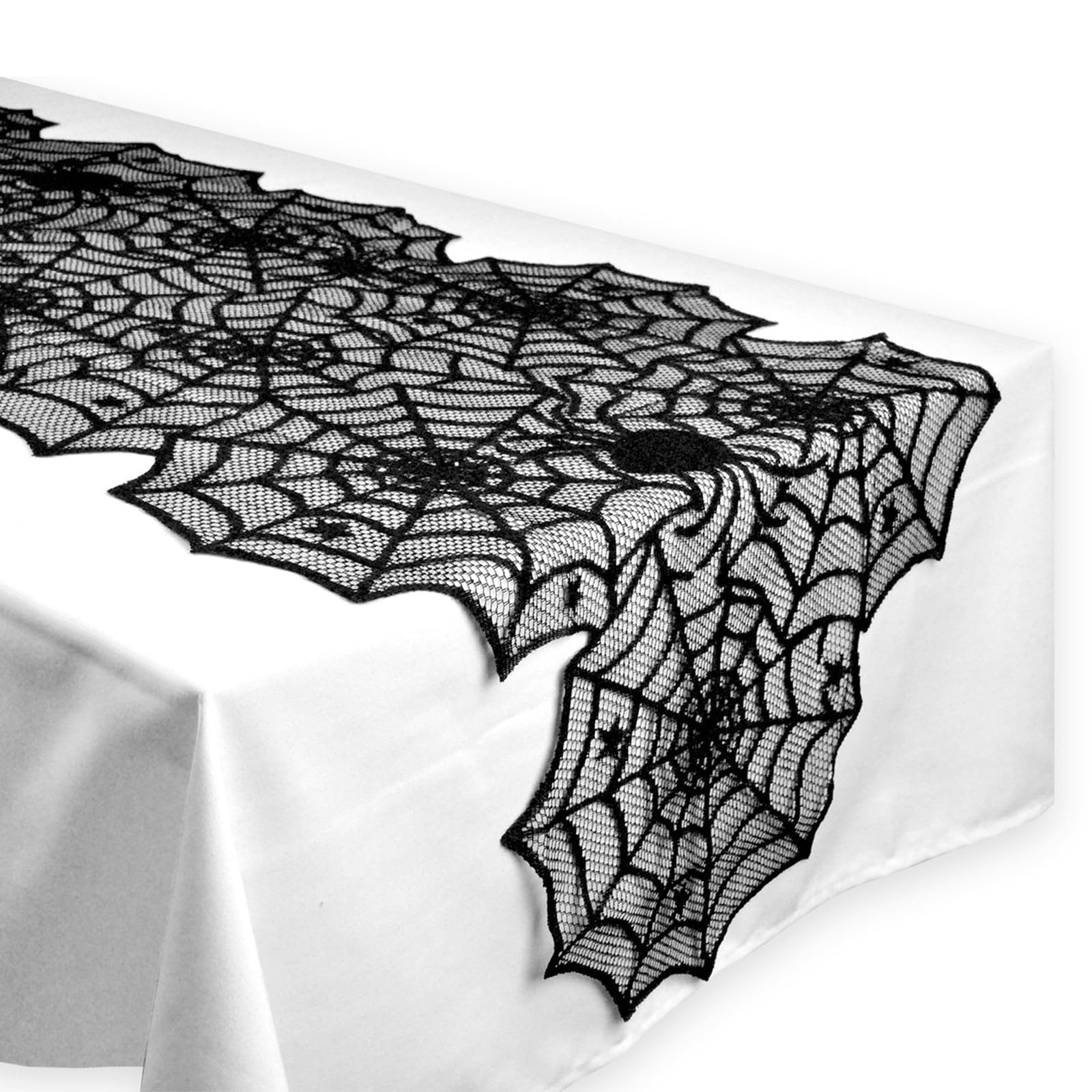 Halloween Table Runner - Black Lace Spider Web Table Runners for Halloween Kitchen Decor,Vivid Polyester Spider Web Tablecloth for Thanksgiving Christmas Party Dinner Table Decoration 18 X 72 Inch
