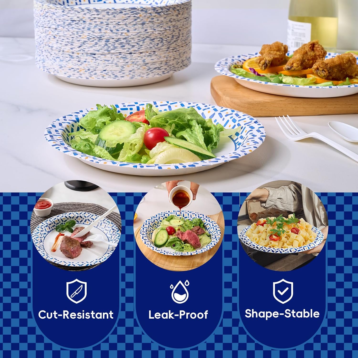 JOLLY CHEF 300 Count 8.5 Inch Paper Plates, Soak-Proof, Cut Proof, Disposable Heavy Duty Plates for Everyday Use, Picnic, Family Gatherings, Parties