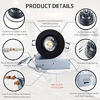 Vista 3 de Foco giratorio de cardán empotrado sin canless de 5 CCT de 3 pulgadas, lámpara de techo de globo ocular de 3 pulgadas, luces empotrables regulables