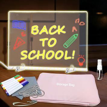 LED Note Board with Colors,11.8"X7.9" 4 Modes Light Up Drawing Board, Acrylic Led Drawing Board with Stand for Classroom,Home,Office,Gifts,Include Storage Bag,7 Markers, Spray Bottle, Cleaning Cloth