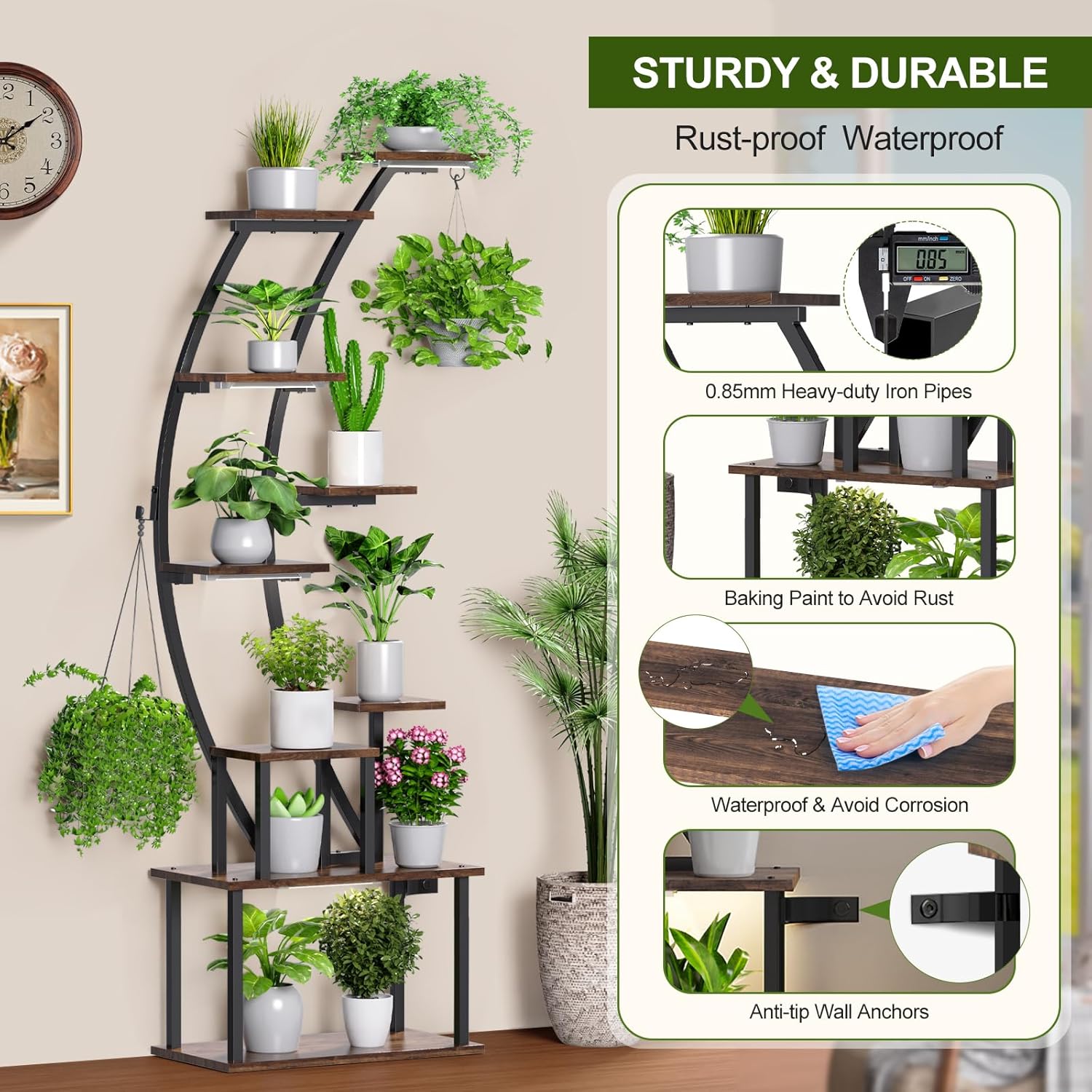 Plant Stand Indoor with Grow Lights: 9 Tiered Metal Plant Shelf Pots For Plant Lovers - 63" Tall Indoor Flower Rack Display Holder Multiple For Room - Corner Large Planter Shelves For Patio,Wall