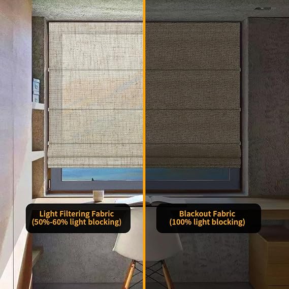 Cordless Roman Shades for Windows Custom Blackout Blinds Room Darkness Privacy Elegant Linen Roman Blinds Window Shades for Living Room, Bedroom and Home, 14 W x 48 H, Light Filtering White