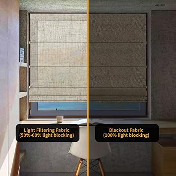 Cordless Roman Shades for Windows Custom Blackout Blinds Room Darkness Privacy Elegant Linen Roman Blinds Window Shades for Living Room, Bedroom and Home, 14 W x 48 H, Light Filtering White