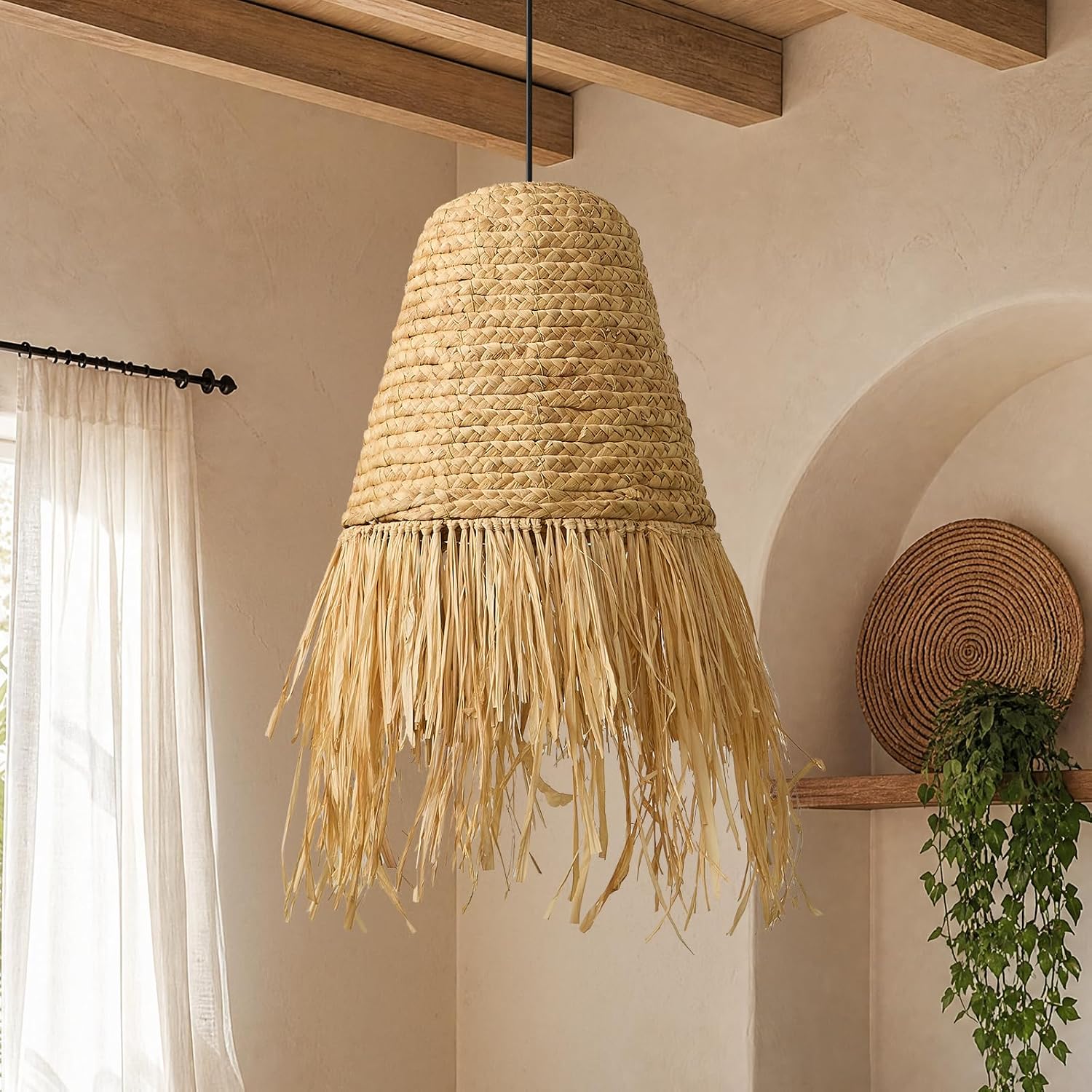 Boho Rattan Pendant Light, Wabi-Sabi Woven Hanging Lamp, 11.6" Farmhouse Pendant Light for Dining Room, Restaurant, Kitchen Island, Coffee Shop, Foyer, Cottage, Bedroom