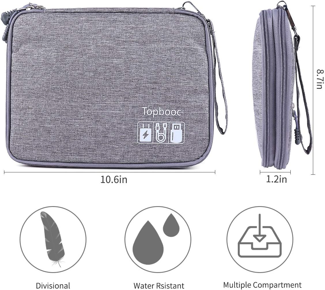 Universal Electronics Accessories Organizer, Waterproof Portable Cable Organizer Bag,Travel Gear Carry Bag for Cables (L, Black) (Grey, L)