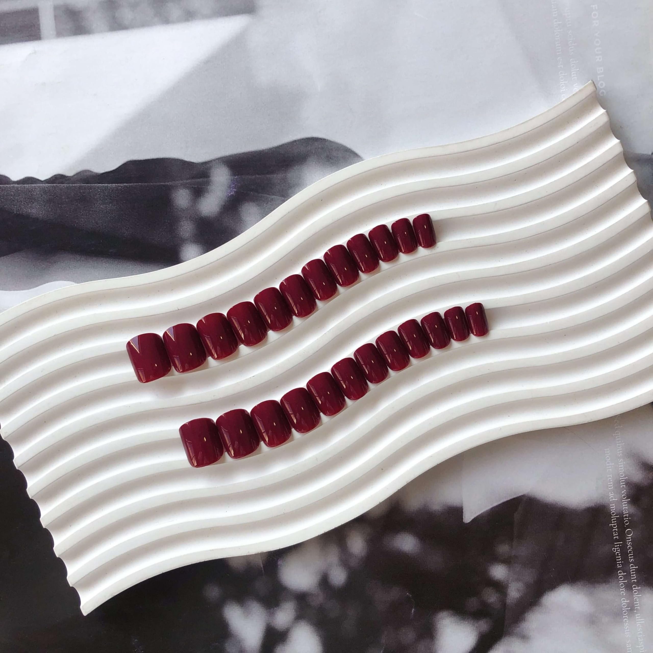 SXVME Dark Red Press on Nails Short Square Burgundy Short False Nails Coffin Natural Acrylic Fake Nails Set Sheer Maroon Full Cover Glossy Gel Stick on Nails for Women Fall Winter 24 Pcs - Image 3
