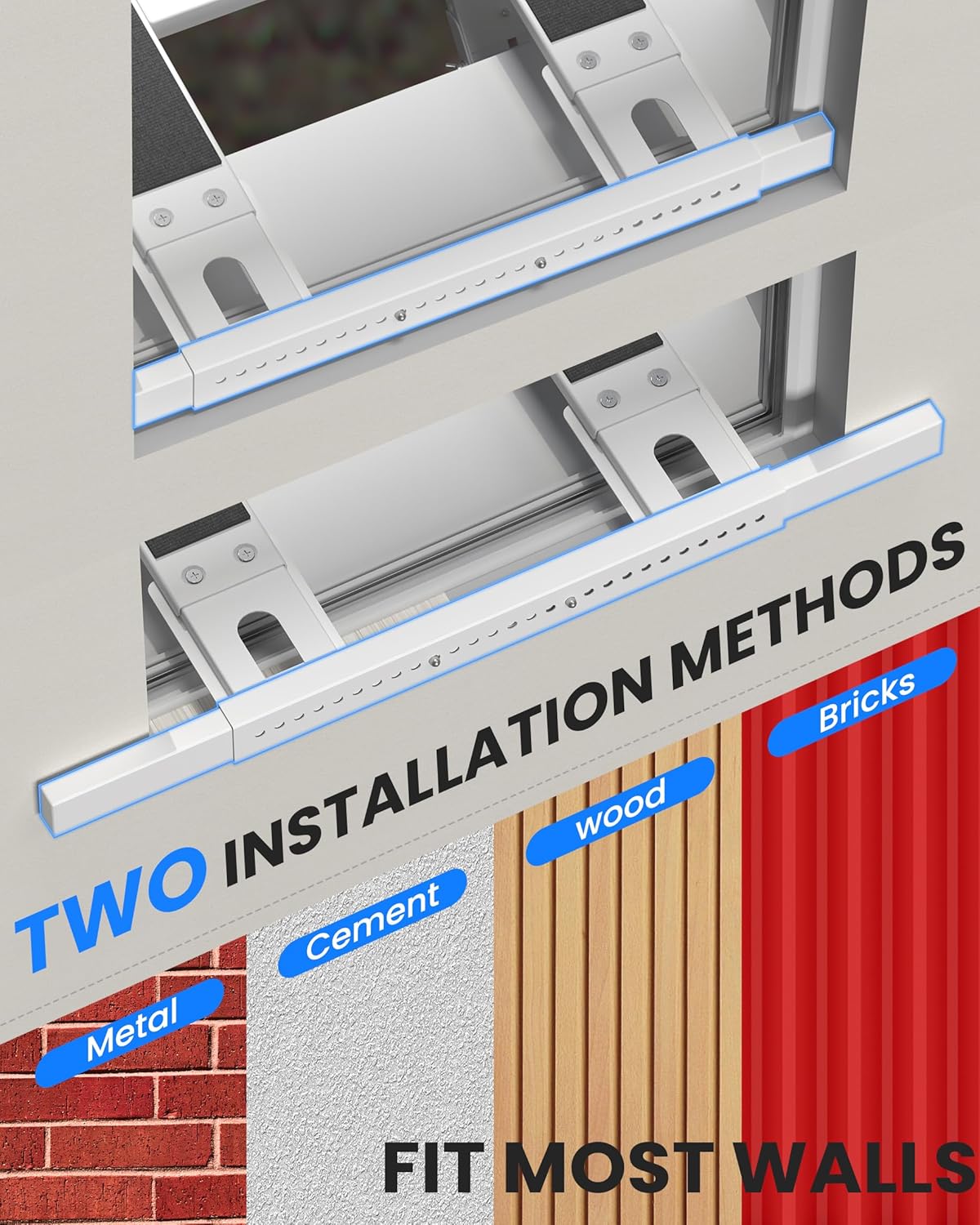 Window AC Bracket, Heavy Duty Window Air Conditioner Support Brackets with 2 Arms, A/C Holder for 5000 Btu to 24000 Btu Outdoor AC Window Units, Max 350 Lb Capacity No Drilling