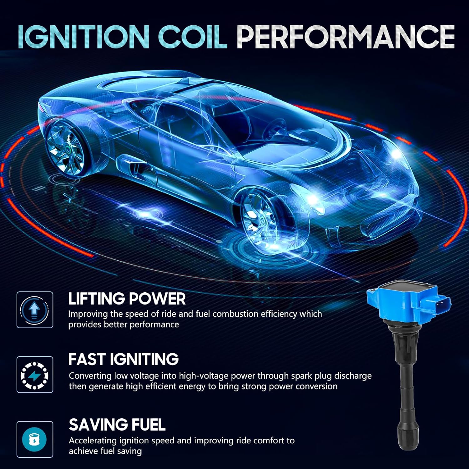 6PCS Ignition Coil Pack and 6PCS Iridium Spark Plug Compatible with Nissan Infiniti Maxima Murano Pathfinder Quest Altima Q50 QX60 Q70 FX35 JX35 3.5L V6,Replace for UF550 C1670, Blue