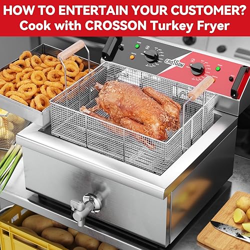 Miniatura 6 de CROSSON Freidora de Pavo Eléctrica de Triple Cesta de 10,9 kg con Boca de Drenaje de Aceite, Rejilla de Drenaje de Aceite, Freidora Profunda
