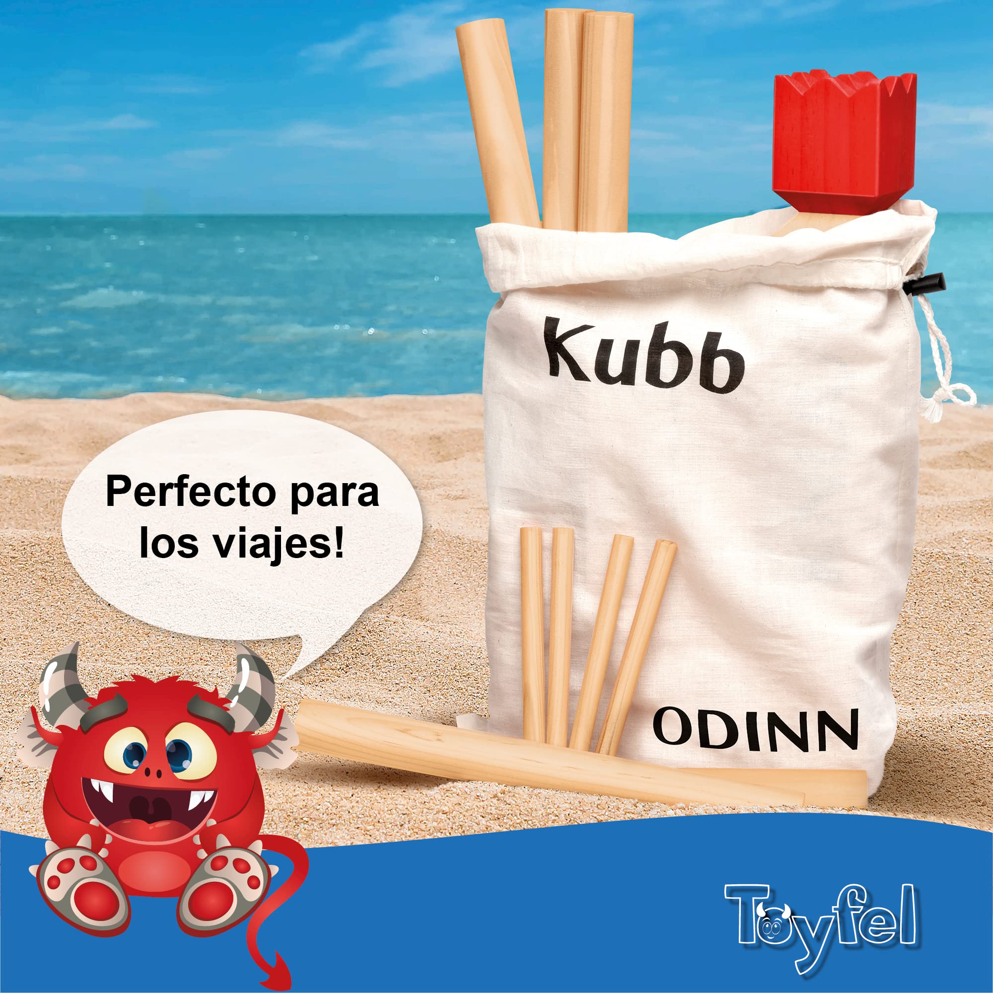 Toyfel XXL Juego de ajedrez Sueco de Madera Kubb FSC® Interior Haya | de lanzamiento de bolsa tela habilidad para todas las edades Spiel Exterior vikingo maciza gigante jardín Odinn