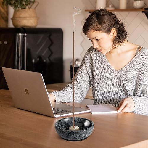 Miniatura 6 de SHICANGSHIYE Soporte para incienso de mármol natural, atrapasaminos, soporte perfecto para entusiastas de la meditación y el yoga, cuenco de